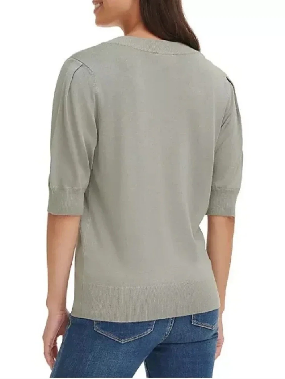 V-Neck Short Sleeve Sweater - Sage Green